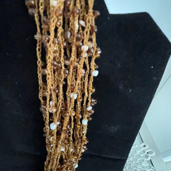 Multi Strand Beaded Crochet Necklace Brown - Picture 3 of 3